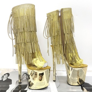 Botines Mujer Femme Talons <b>Platform</b> Super Heels Golden Tassels Women Fashion Pole Dance Shoes <b>Boots</b> for Ladies - Product Image 3