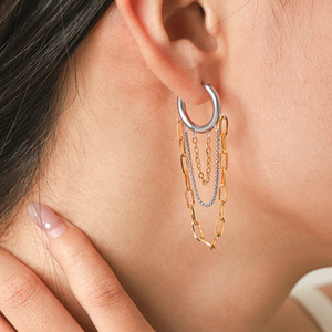Boucles d'oreilles créoles à pampilles multicouches en acier inoxydable plaqué or 18 carats, boucles d'oreilles de luxe pour femme - Product Image 3