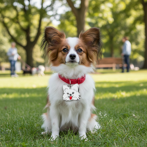 Medaglietta identificativa in metallo bianco a forma di papillon per collare di cani - Product Image 3