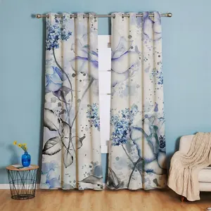 Cortinas opacas para sala de estar, estampado de hojas y flores con patrón rústico exótico, colección