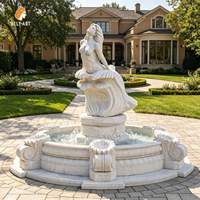 Fontaine en marbre blanc Mily avec sculpture de sirène, design moderne écologique, élément aquatique en pierre naturelle pour villas, centres de villégiature et jardins