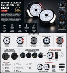 Lampe de sécurité LED multifonction légère à piles, indice de protection IP44, 30 lumens, 3 piles AAA 1,5 V incluses, à clipser sur vélo - Lot de 2 - Product Image 2