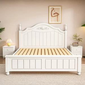 Luxury Solid <strong>Wood</strong> White Farmhouse Bedroom <strong>Bed</strong> <strong>Frame</strong> with Mattress Drawers and Nightstand King/Queen Size Set - Product Image 1