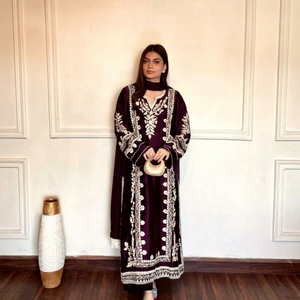 Robe Kaftan Longue Traditionnelle pour Femme en Satin de Rayonne Brodé, Séchage Rapide, Style Indien et Pakistanais, Ample, Multi-Saisons, pour Fêtes - Product Image 1