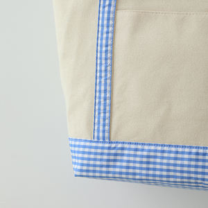 Sac en toile à carreaux blanc crème, sac fourre-tout léger et durable pour femme avec poche extérieure et doublure intérieure lisse - Product Image 3