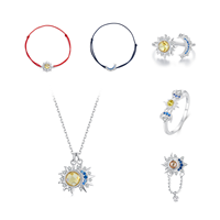 Parures de bijoux fantaisie en argent sterling 925, fabrication de bijoux fins, vente en gros, ensemble bracelet, collier, bague, pendentif breloque Soleil et Lune