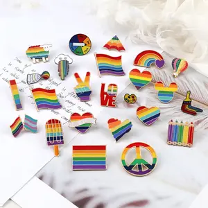 Wholesale rainbow hat or clothing hard enamel pins small MOQ custom design metal decoration badge factory lapel pin