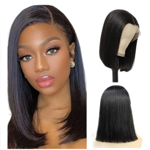 12a Super Double Dessiné Remy Cheveux Brésiliens Naturel Noir 1B # Pré-Plumé 13x4 Perruque Avant en Dentelle avec Style Afro Court Droite <span class=keywords><strong>Bob</strong></span> - Product Image 1