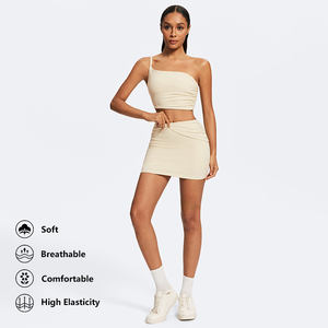 بيع بالجملة مخصص تجريب المنسوجة حمالة الصدر الكتف واحد وثنيات الخصر التفاف تنورة الورك مجموعات ضئيلة تنورة قصيرة مجموعة 2 قطعة ملابس الغولف - Product Image 2