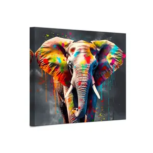 壁画动物油画大象七彩画艺术海报壁画家居装饰