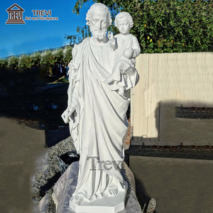 Statua di <span class=keywords><strong>San</strong></span> Giuseppe con Gesù Bambino in Marmo Bianco Scolpito a Mano TREVI per Decorazione di Chiese e Giardini - Product Image 6