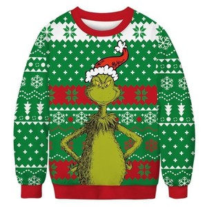 2025 New Christmas Style Monster <strong>Grinch</strong> Green-haired Monster Round-neck Hoodie Unique Warm Long-sleeved Unisex Hoodie - Product Image 3