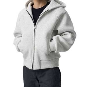 Venta al por mayor de peso pesado de <span class=keywords><strong>color</strong></span> sólido de impresión personalizada Boxy Oversized Boxy Hoodie recortada de peso pesado de dos vías sudaderas con cremallera - Product Image 1