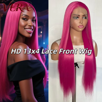 Perruque synthétique Premium Futura Fibra en dentelle HD13*4, partie libre, 320g, rouge rosé, longue, lisse, mate, résistante à la chaleur, vente en gros