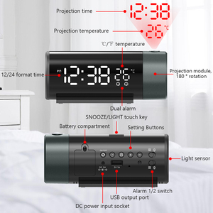 Digital Projection Alarm <strong>Clock</strong> with Temperature 180 Rotation USB Electronic Table Bedroom <strong>Bedside</strong> 3D Wall Snooze Alarm <strong>Clock</strong> - Product Image 6