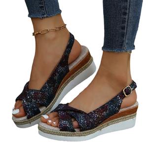 2025 Summer New Plus Size Women's <b>Elastic</b> Open Toe Wedge Platform <b>Sandals</b> Dropshipping - Product Image 5