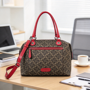 Bolso de Mano para Mujer, Diseño Vintage con Estampado de Tela Roja, Asa Superior, Correa Desmontable para Hombro y Cruzado - Product Image 3