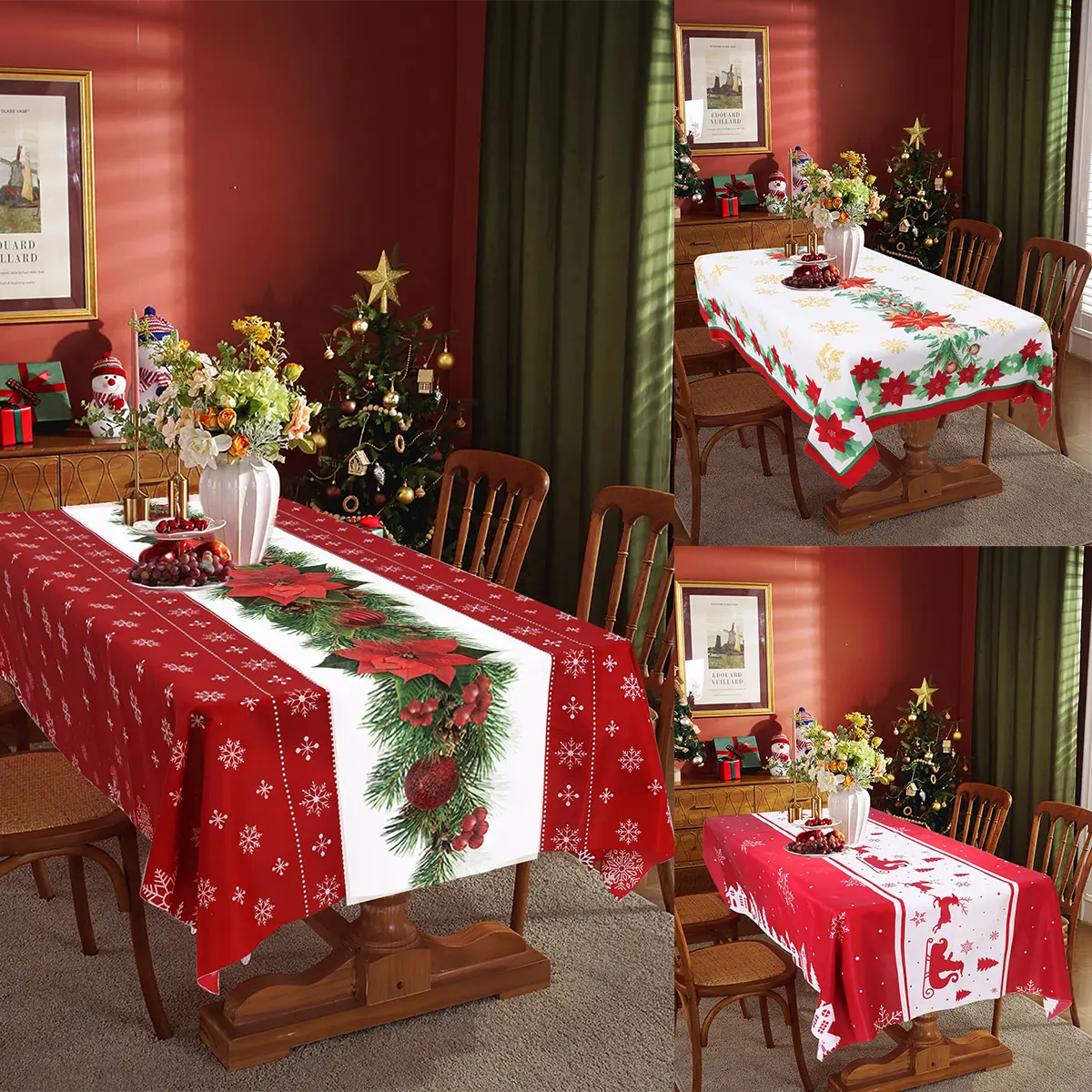 Tovaglie natalizie babbo natale fiocco di neve fiore rosso tablerunner resistente alle macchie per decorazioni da tavola natalizie