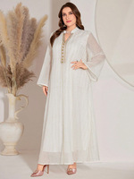 Haya 2025 ivoire transparent Nida Abaya avec bordure dorée vêtements islamiques pour femmes élégante robe modeste de grande taille