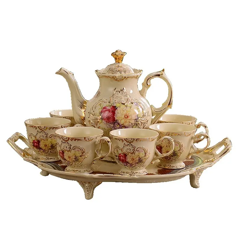 Bule de chá de porcelana estilo europeu, conjunto de chá de porcelana estilo europeu, árabe, de cerâmica e café com bandeja, presente para bule doméstico, 701