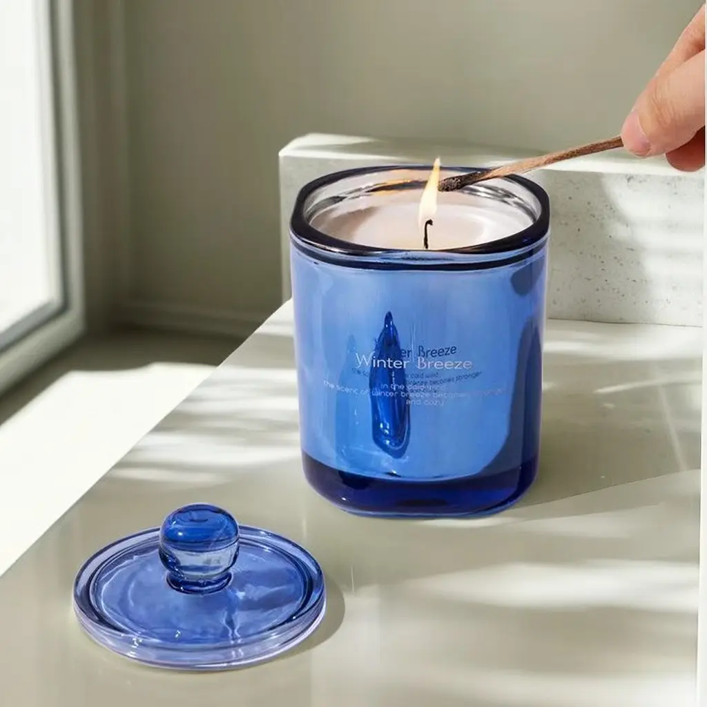 New Design Scented Candles Luxury Electroplated Blue 8oz Christmas Natural Candle For Home Decoration