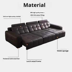 Functional Three Seat <b>Inflatable</b> Sectional Bed Living Room 2025 New Model Retractable Reclining Genuine Leather Retractable Recl - Product Image 2