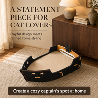 Lit pour chat en forme de bateau mignon avec griffoir en sisal intégré, multifonctionnel, pour le repos et le jeu du chat, accessoires pour animaux de compagnie