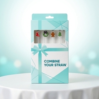Ensemble de pailles décoratives en verre borosilicate à motif de Noël, combinaison libre