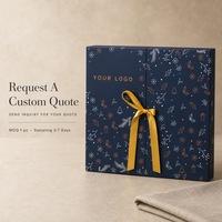Boîte cadeau bleu marine personnalisable pour bijoux, cosmétiques, bougies, avec fermeture à nœud, motif flocon de neige et sapin, emballage hiver, vente en gros