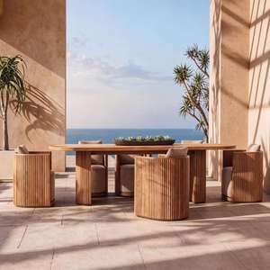 <b>Outdoor</b> Teak Dining <b>Table</b> and Chair Set Environmentally Friendly Solid Wood Furniture Suitable for Hotel Villa Courtyard Garden - Product Image 6