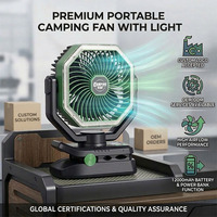 Ventilateur de camping portable rechargeable 12000mAh avec lanterne LED et télécommande 90 °   Ventilateur de bureau oscillant à 5 vitesses pour tentes extérieures