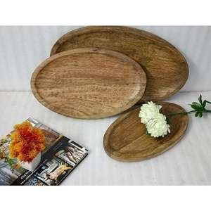ชุดถาดเสิร์ฟอเนกประสงค์งานฝีมืออินเดีย ทำจากไม้มะม่วงธรรมชาติ ปลอดภัยสำหรับอาหาร รูปทรงวงรี คอลเลคชั่นหรูหรา จำนวน 3 ชิ้น ขายส่ง - Product Image 4