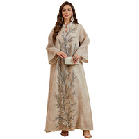 Abaya Hafizah brodée de sequins lourds motif feuille, Robe musulmane de Dubaï, Kaftan de luxe en gros, Ramadan Aïd 2026, Fournisseur d'usine