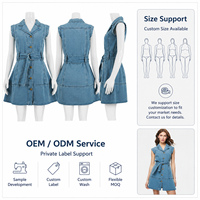 Robe mini en jean droite sans manches coupe ajustée à col classique et boutonnée sur le devant pour femme, décontractée d'été, délavage clair