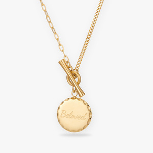 Round Gold Coin Pendant Necklace for Women <b>Stitching</b> Chain OT Clavicle Chain Titanium Steel Plating18K Gold Necklace - Product Image 2