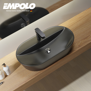 Lavabo de salle de bain ovale en céramique noir moderne Empolo avec <span class=keywords><strong>vasque</strong></span> à <span class=keywords><strong>poser</strong></span> pour toilettes - Product Image 1