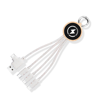 Câble de charge écologique en paille de blé 4 en 1, porte-clés, lumière LED en bambou, logo lumineux, cordon de charge multi-prise USB Type C Micro IOS