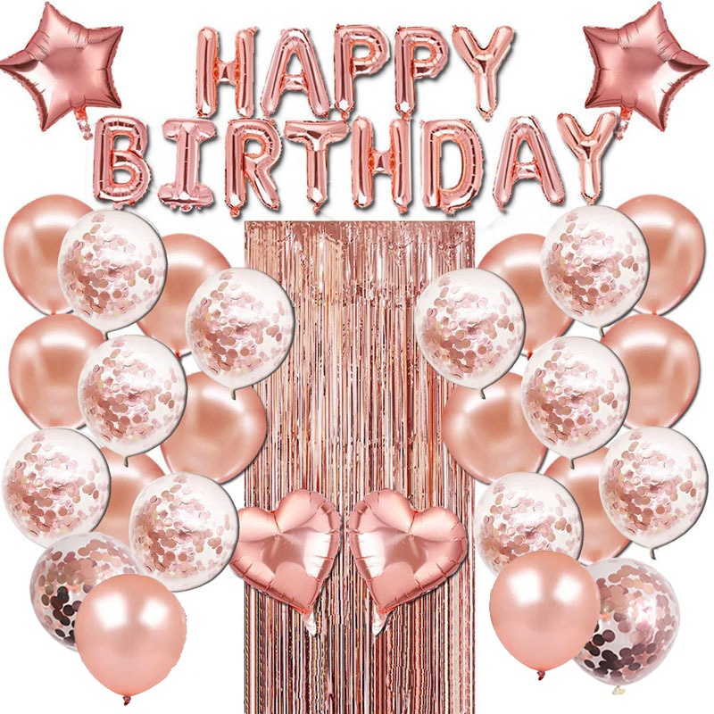 Розовое золото С Днем Рождения Фольга, латекс воздушные шары конфетти воздушные шары вечерние аксессуары