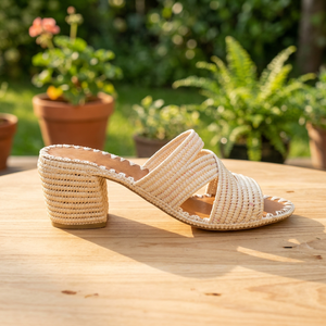 Sandales artisanales à rayures en raphia, couleurs mélangées, bout ouvert, semelle en cuir véritable, respirantes, pour intérieur, toutes saisons - Product Image 3