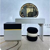 Coiffeuse moderne à miroir LED avec armoires de rangement et tiroirs, ensemble de table de maquillage avec tabouret pour chambre à coucher, vente en gros