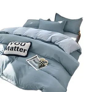 Bedding set 4 Pcs Twin Size Quilt Duvet Cover Solid Color Korean Bed Cotton Microfiber Bedsheets Luxury Space King Valentine