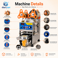 Machine de scellage automatique de gobelets 90/95mm 300-500 tasses/h, scelleuse de thé Boba avec compteur numérique et capteur électronique pour les commerces de boissons