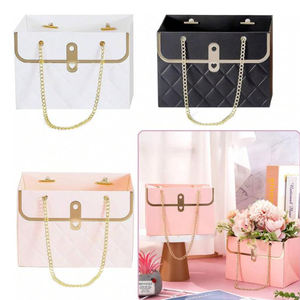 Custom Logo Flower Paper <b>Gift</b> Bag with Metal Chain Storage Bucket Florist Handbag <b>Wedding</b> Party Birthday Craft <b>Wrap</b> Packaging - Product Image 4