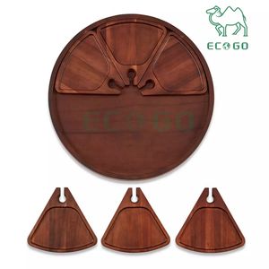 Plateau de service en bambou rustique au design attrayant Plateau d'apéritif rond Plateau en bois naturel fabriqué - Product Image 5