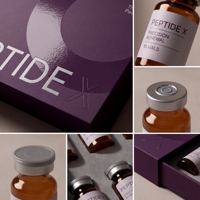 Boîte rigide personnalisée en forme de prune pour flacons de peptides, 6 flacons, avec éponge, vernis sélectif UV et logo en relief