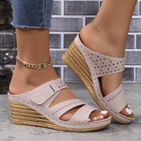 Nouvelle Collection 2026 – Sandales Compensées Femme à Bride Réglable, Bout Ouvert Perforé, Semelle Liège Antidérapante – Chaussons Décontractés