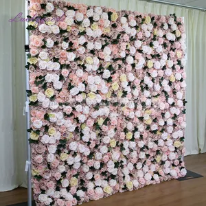 LFB1360 人造布背卷起花墙背景梦幻般的复古玫瑰花墙展示和广场装饰