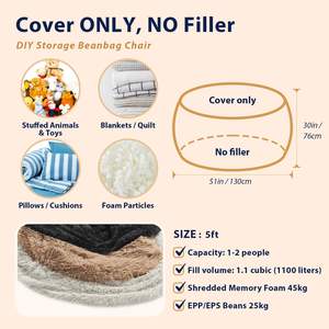 Gros non rempli surdimensionné grand siège de chaise longue vide pouf paresseux housse de canapé canapé lit paresseux salon pouf sans remplissage - Product Image 5