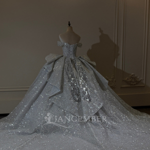 Xs307 <b>Sparkly</b> Silver Quinceanera Ball Gown Crystal Beaded Off Shoulder Embroidery Glitter Tulle Dress For Pageant Jancember - Product Image 5