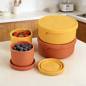 Silicone <b>Lunch</b> <b>Box</b> 700ml 250ml Flip Top Airtight <b>Microwave</b> Safe Food Storage Container For Office Students Back To School - Product Image 3